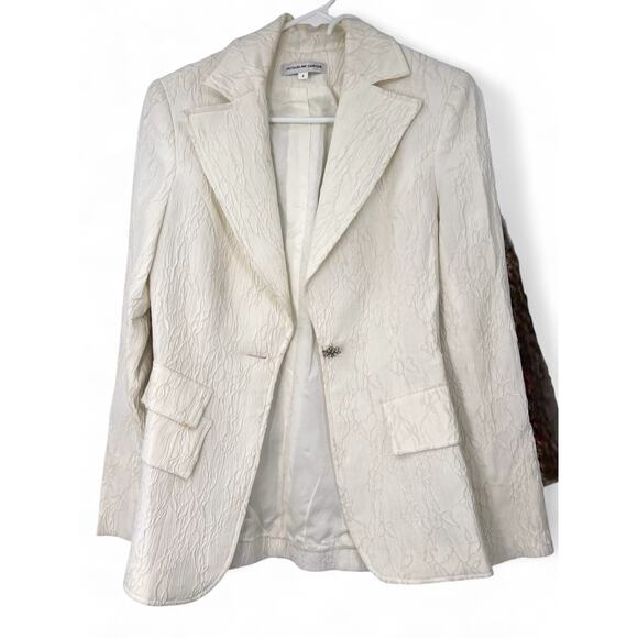 Jacqueline CONOIR | 2 / S| brocade Turlington blazer Textured One Button Ivory - Picture 3 of 8
